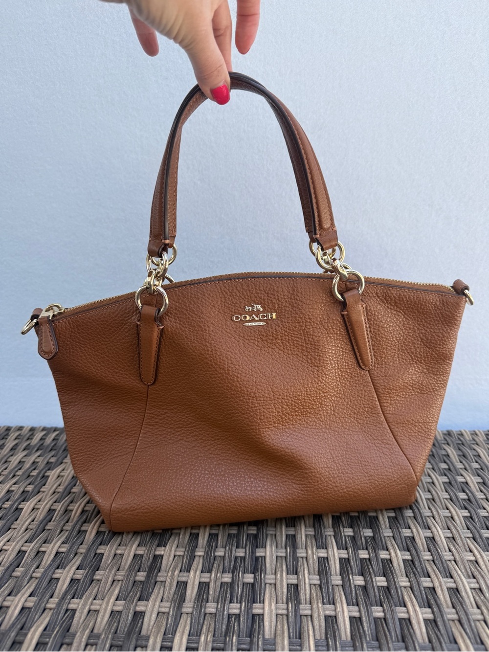 Coach Kelsey Satchel Brown Pebbled Leather HandBag Gold Medium
